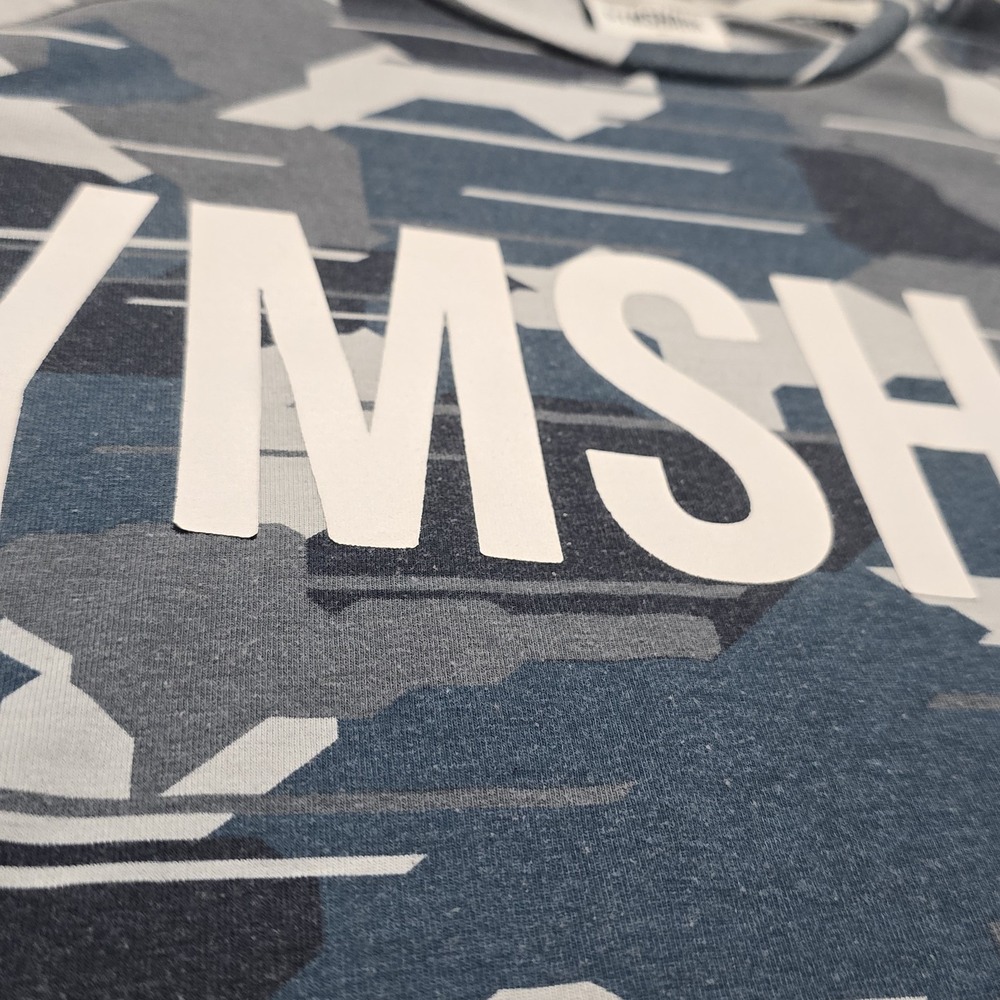 Gymshark Shirt Mens M Blue Camo Short Sleeve Athletic Tee Gym Training Spellout - Picture 5 of 12